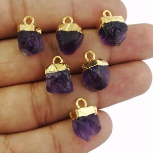 Amethyst Birthstone Raw Pendant, Gold Electroplated Charms, Selling By Per Piece