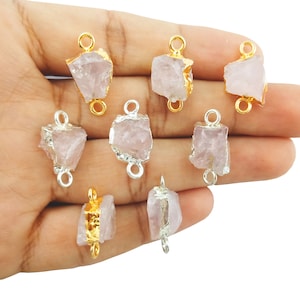 Rose Quartz Connector - Gold and Silver Electroplated Double Bail Connector - Gemstone Connector Selling By Piece Mother&#39;s Day