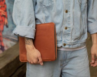Full Grain Leather iPad Sleeve, Personalized Vintage Style Cover for Air Pro 11 13