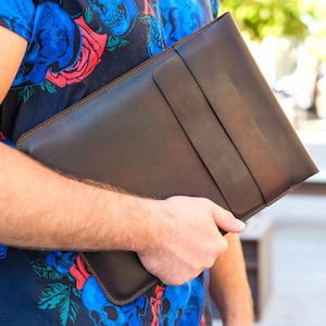 Leather case for MacBook with flap, Personalized Leather MacBook Sleeve, 16 inch Laptop Case, New 15 inch MacBook Air Cover, Macbook Pro 14