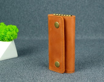 KEAKIA Owl Patchwork Pattern Leather Key Case Wallets Tri-fold Key Holder Keychains with 6 Hooks 2 Slot Snap Closure for Men Women KEAKIA Owl Patchwork Pattern Leather Key Case Wallets Tri-fold Key Holder Keychains with 6 Hooks 2 Slot Snap Closure for Men Women