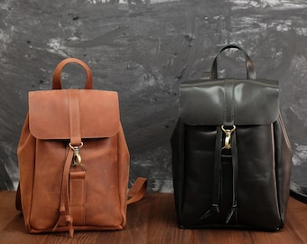 small tan leather backpack