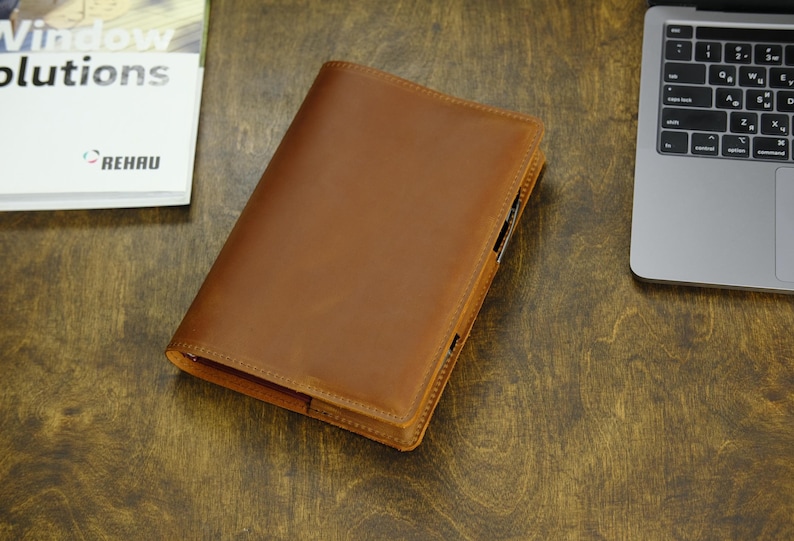Leather cover for notebook. Deep cognac color. Free personalization embossing of your initials up to 3 characters.