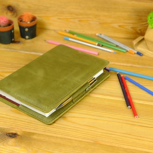 Leather Notebook Cover Free Personalization, Vintage leather journal cover A5, Simple notebook cover a5, Moleskine cover, Hobonichi Techo Olive