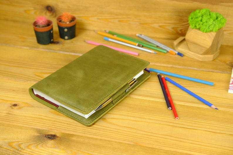 Leather Notebook Cover Free Personalization, Vintage leather journal cover A5, Simple notebook cover a5, Moleskine cover, Hobonichi Techo Olive