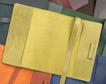 Leather Book Cover with Pen Holder, Notes Pocket & Ribbon Bookmark