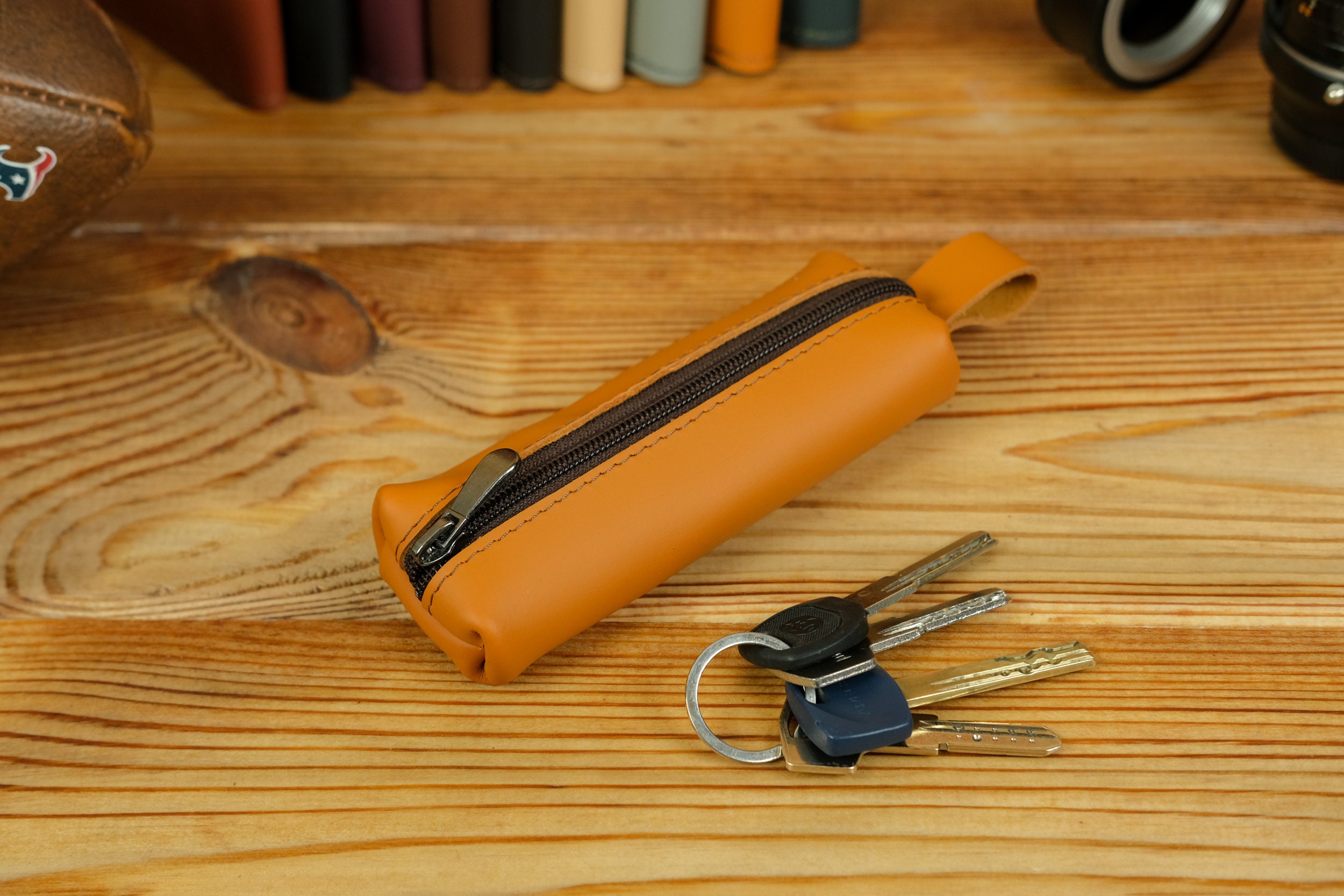 Leather Keychain Zippered Key Pouch Leather Key Bag Compact Etsy