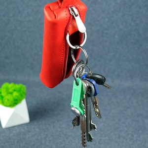 Porte-clés avec fermeture à glissière, Pochette pour clés en cuir, Sac pour clés en cuir, Étui pour clés compact, Porte-clés compact en cuir, Porte-clés, Initiales gratuites