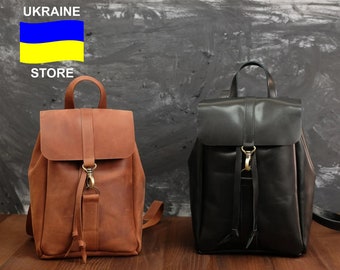 Personalized Leather Backpack: Small Rucksack, Custom Stamp