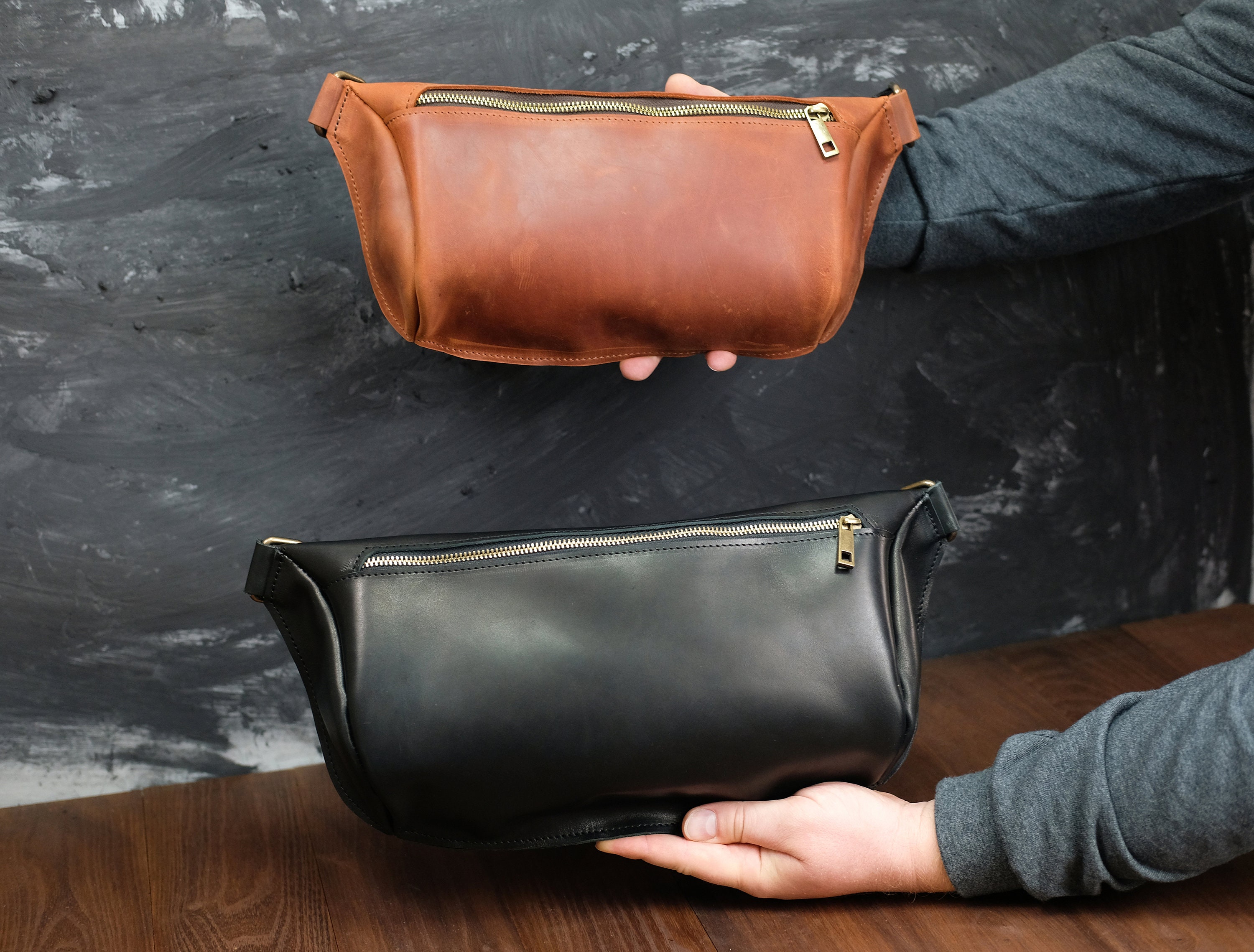 Leather Fanny Pack Brown leather Fanny Packs for men Waist Etsy