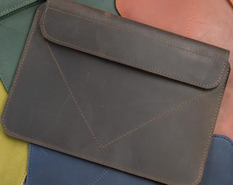Leather iPad Sleeve with Magnetic Flap, Personalized Landscape Tablet Case