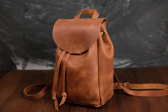 Drawstring Backpack, Casual Leather Backpacks, Small Women's