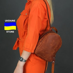 Compact leather backpack for women, Minimalist bag, Small backpacks, City bag, Mothers&#39;s day gift, Gift for her