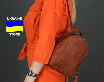 Compact leather backpack for women, Minimalist bag, Small backpacks, City bag, Mothers&#39;s day gift, Gift for her