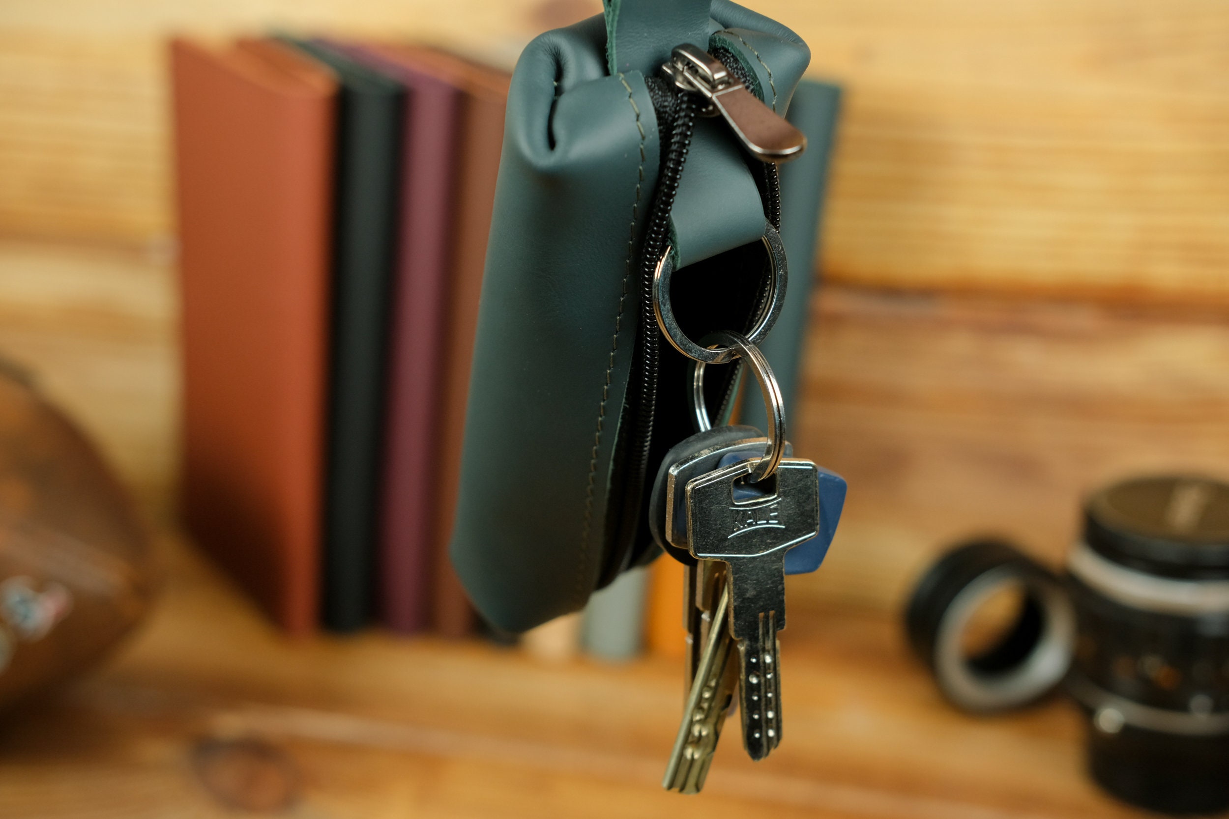 Leather Keychain Zippered Key Pouch Leather Key Bag Compact Etsy