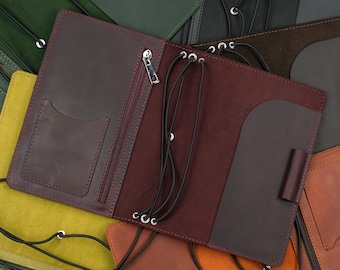 Leather Notebook Cover, 3 Insert Refillable Travel Journal, Zipper Pocket Planner Organizer, Elastic Closure