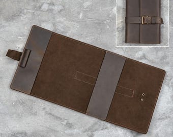 Full Wrap Leather Journal Cover, Custom Size Notebook Case, Vintage Planner with Buckle Strap