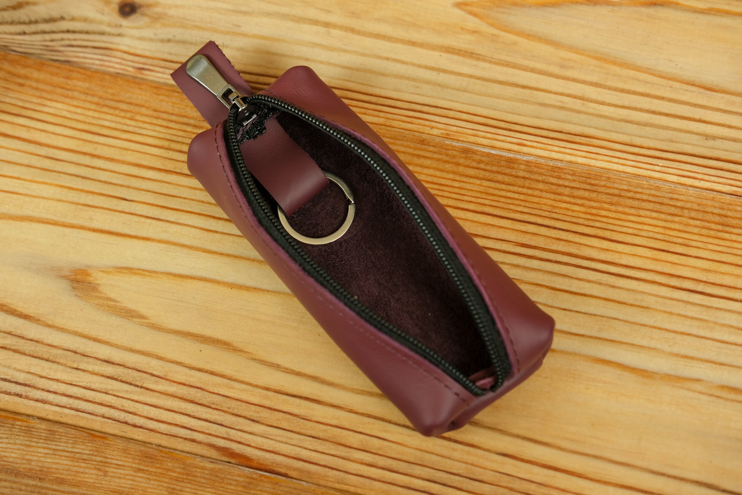 Leather Keychain Zippered Key Pouch Leather Key Bag Compact Etsy