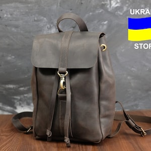 Brown Leather Backpack Purse: Small Drawstring Backpack