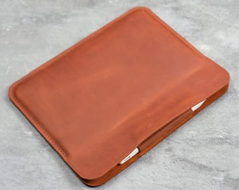 Wide Opening iPad Sleeve with Apple Pencil Holder, Personalized Leather Tablet Case