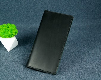Slim Leather Travel Wallet, Long Bifold with Passport Pocket, Personalized Card Organizer
