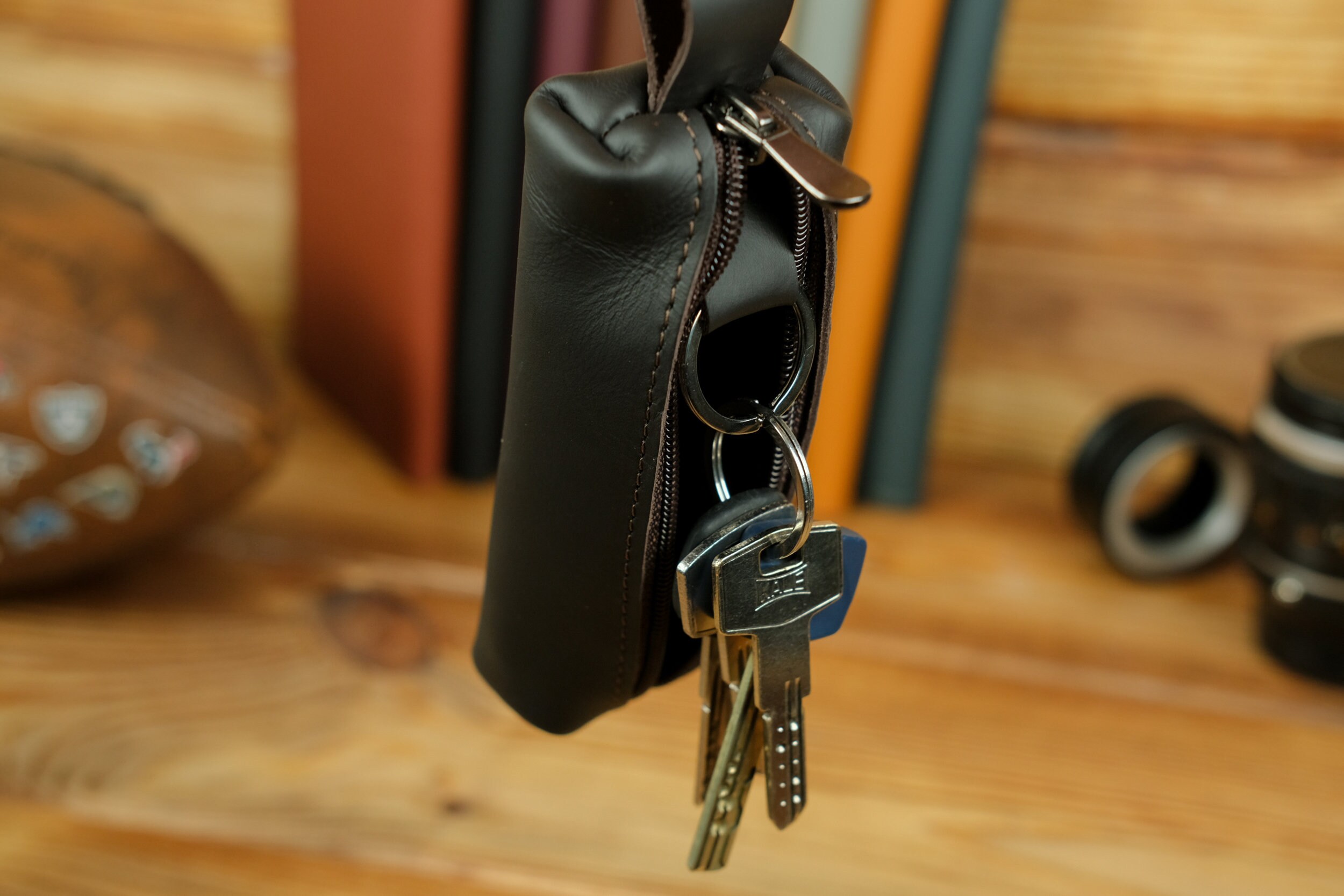 Leather Keychain Zippered Key Pouch Leather Key Bag Compact Etsy