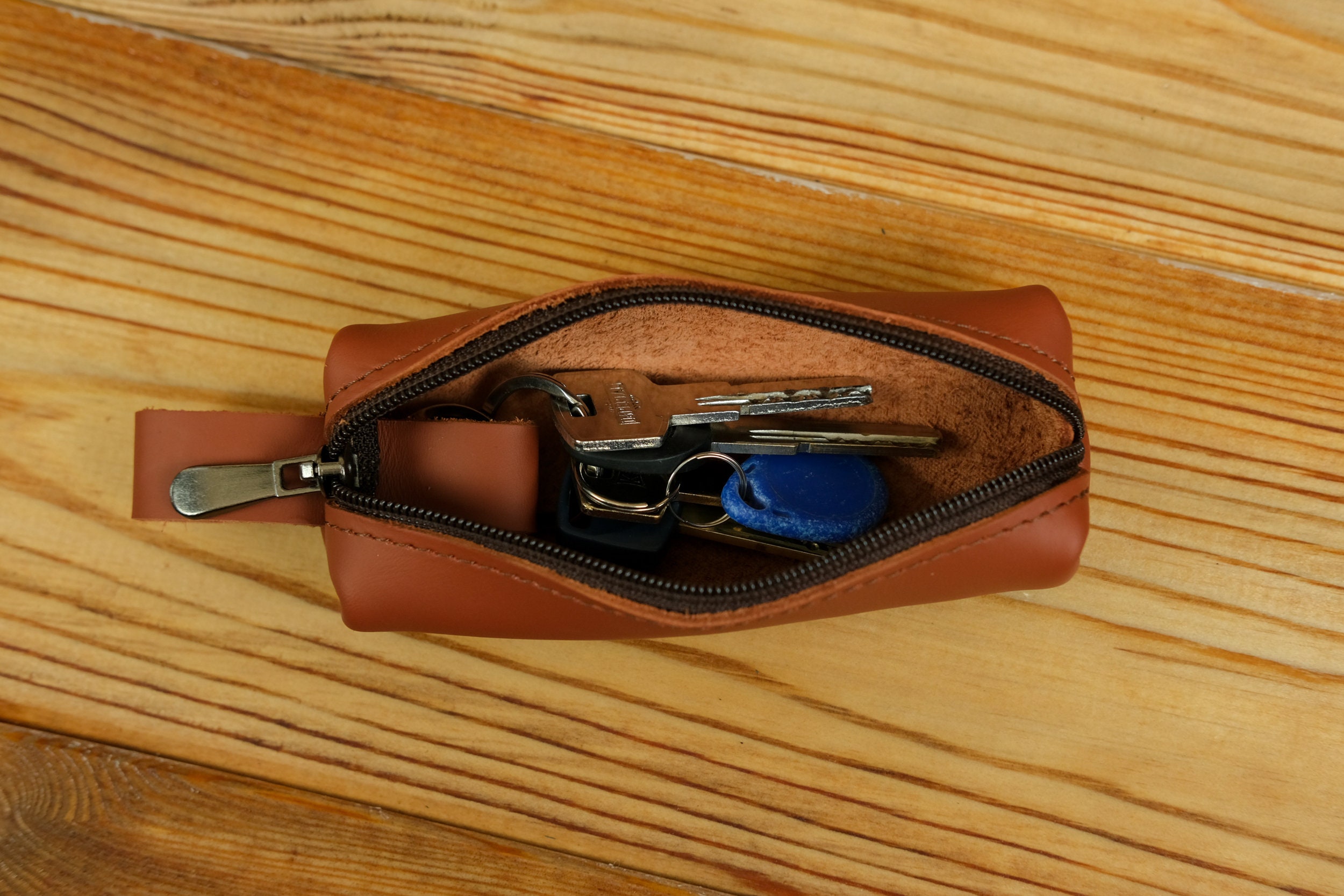 Leather Keychain Zippered Key Pouch Leather Key Bag Compact Etsy
