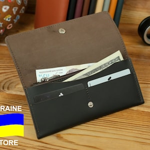 Cartera con solapa personalizada, Carteras finas de cuero, Cartera larga para mujer, Carteras minimalistas de cuero, Bolsillo con cremallera, Ideas de regalos corporativos