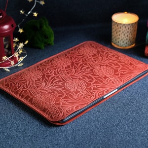 Leather MacBook Sleeve: Baroque Flower Print Laptop Cover