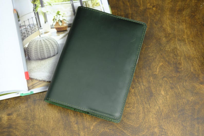 Personalization Leather notebook cover, Vintage journal case A6, Planner Cover A5 B6 A4 B5, Custom Size, Corporate Gifts with Logo Green