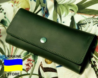 Leather Wallet, Handmade wallet with 12 card slots, Long wallet with a coin pocket, Gift for her, Large wallet