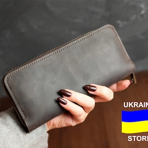 Cartera de piel con cremallera, regalo para ella, cartera para hombre, cartera de diseño clásico, cartera larga para mujer, carteras de piel para ella