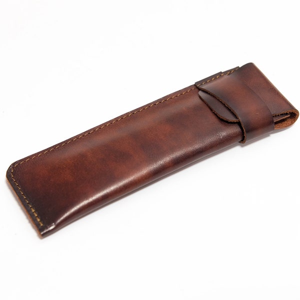 Small pencil case, Leather pencil case,  Compact leather pen holder, Personalized artist tools leather pouch with a flap