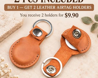 2 Pack Leather AirTag Holders, Apple AirTag Keychain Cases, Crazy Horse Tracker Covers