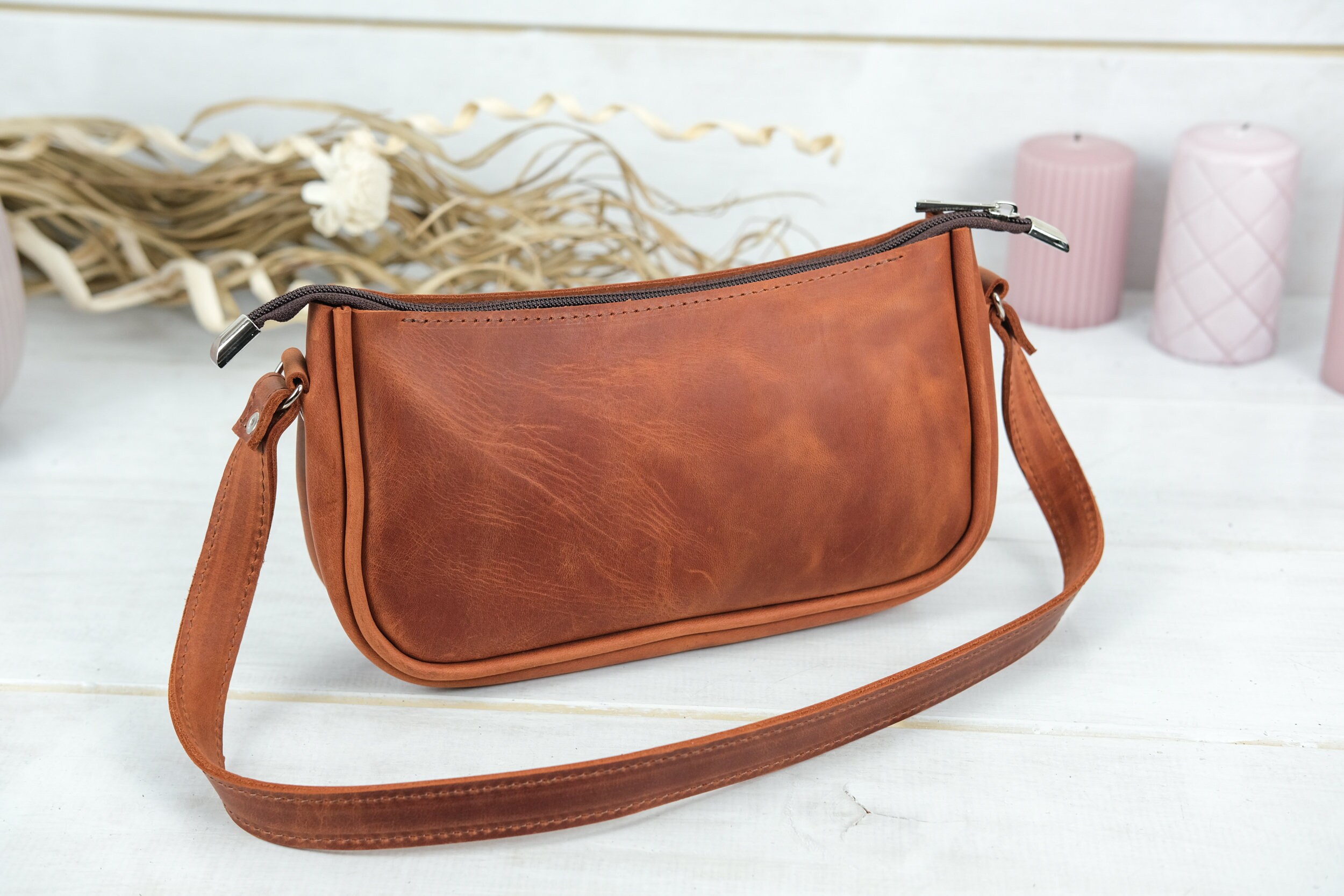 90s Style Leather Bag, Y2k Style Bag, Small Leather Handbag