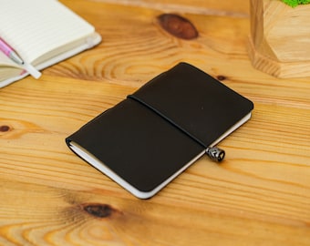 Minimalist Leather Journal Cover with Elastic Closure, Refillable Notebook Cover