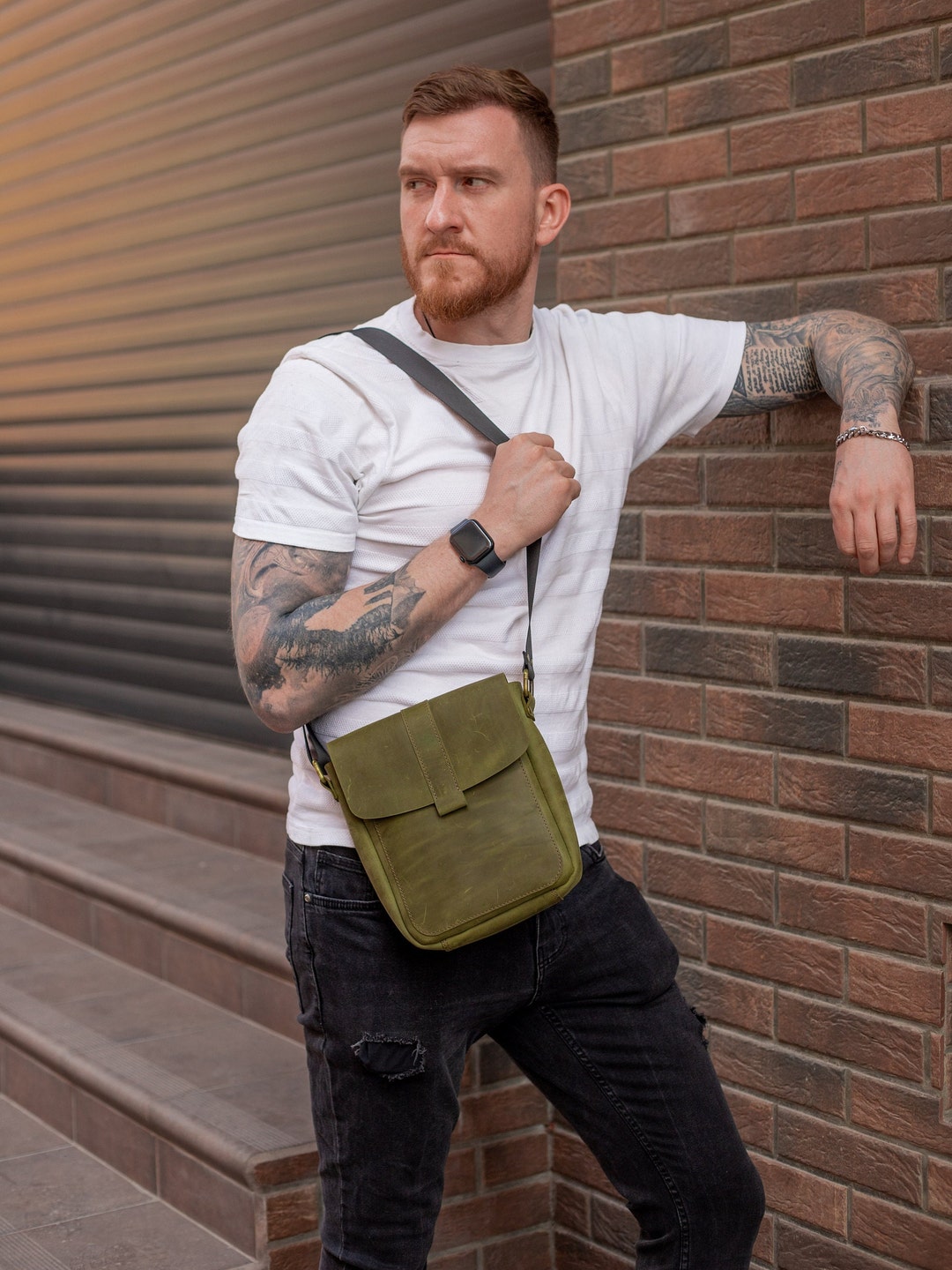 Personalized Shoulder Bag, Gift for Him, Leather Crossbody Bag for Men ...