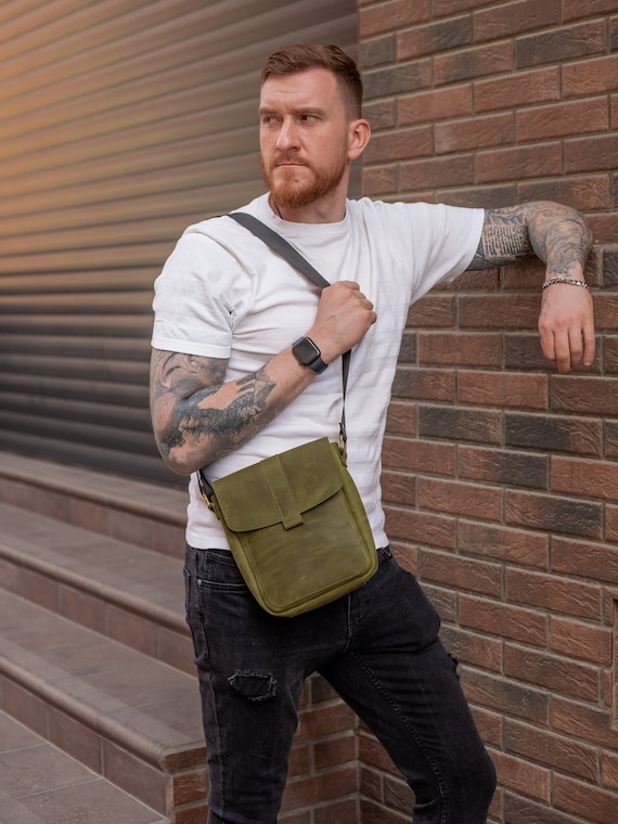 Personalized Shoulder Bag Gift for Him Leather Crossbody Bag