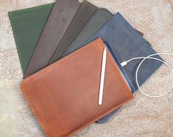 Vertical Leather iPad Sleeve with Folded Edge, Slim Case for iPad Pro Air Mini