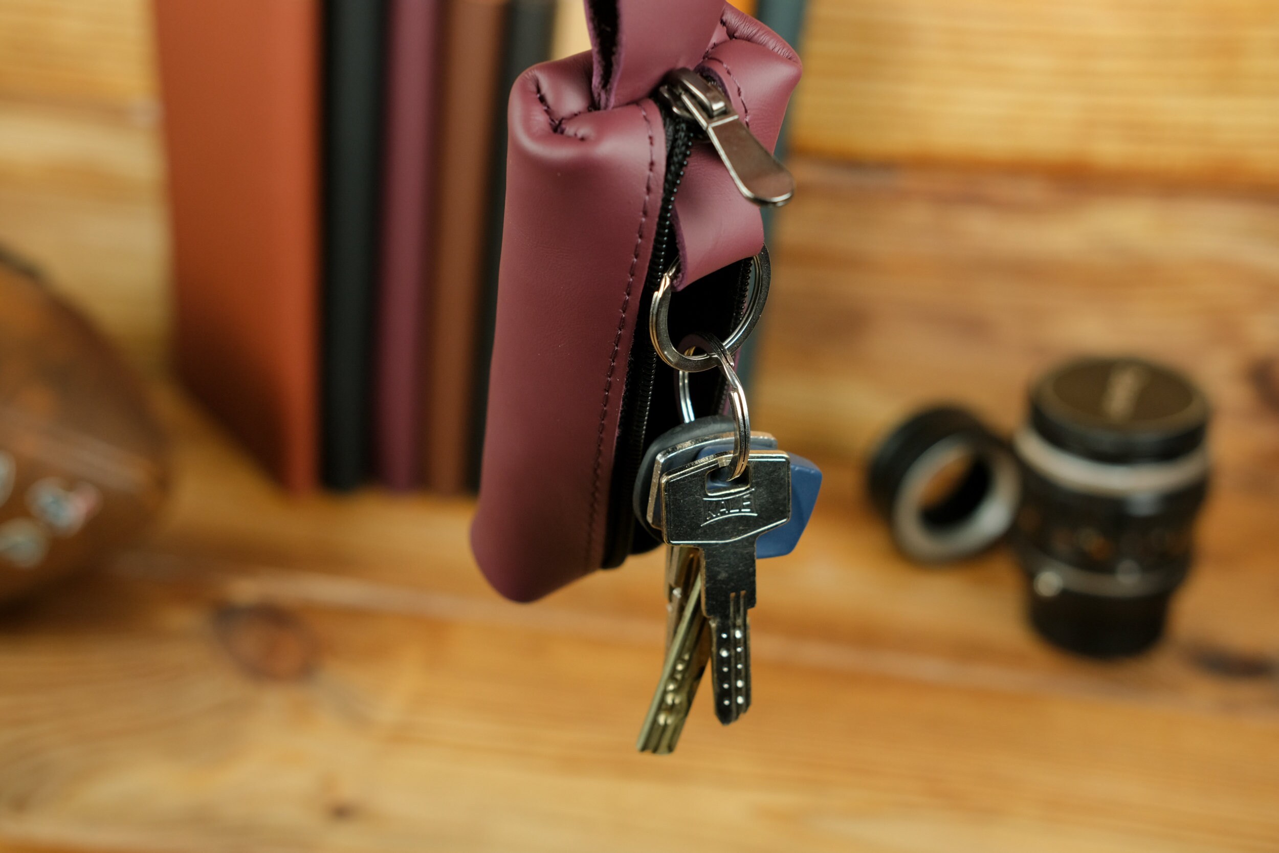 Leather Keychain Zippered Key Pouch Leather Key Bag Compact Etsy