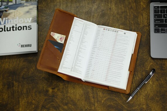 Crazy Horse Leather Notebook Cover, A5 Journal Case, Custom Size Planner with Pen Holder, 3 Card Slots