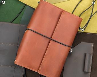 3 Insert Leather Notebook Cover, Wraparound Refillable Journal with Card Slots