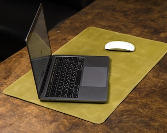 Large Leather Desk Mat, Crazy Horse Desk Pad, Office Desk Blotter, Computer Workspace Pad, Personalized Desk Accessory
