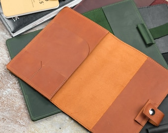 Personalized Leather Notebook Cover, Journal Folio with Card Slots, Document Pocket, Custom Size