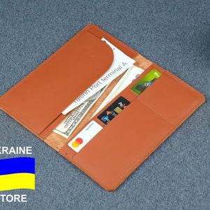 Dunne leren portemonnee, dubbele portemonnee, reisportemonnee met paspoortzakje, dagelijkse portemonnee, gepersonaliseerd cadeau, minimalistische stijl, gratis initialen