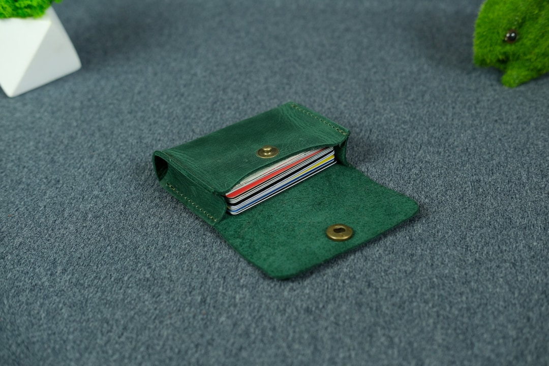 Leather Card Holder, Card Holder With Button, Leather Business ...