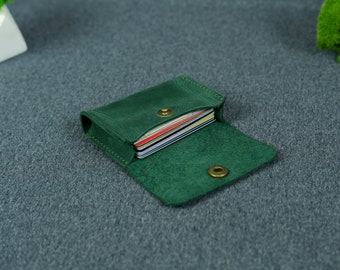 Leather card holder, Card holder with button, leather business accessories, Personalized monogrammed leather cardholder