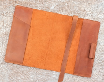 Personalized Leather Notebook Cover with Bookmark, Pen Holder and Paper Pocket