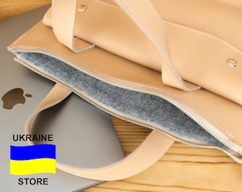 Leather sleeve for MacBook Air 13 M1 with handles, 16 inch Laptop Case, 15 inch Macbook Pro Sleeve, MacBook Pro M1 2020, Accessories pocket