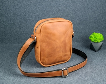 Leather Crossbody Bag: Compact Everyday Shoulder Bag, Free Personalization